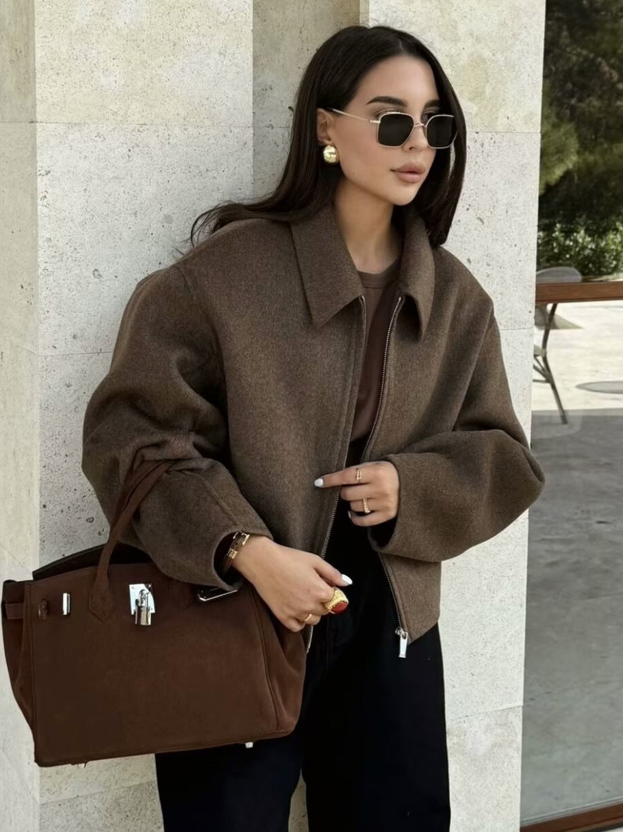 Damen lässige Oversize-Jacke mit praktischem Reißverschluss Fudus