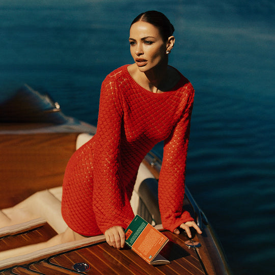 Damen Häkelkleid mit elegantem Netzdesign und weiten Ärmeln Fudus