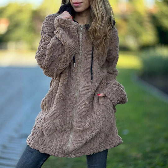 Damen Kuscheljacke aus weichem Teddy-Fleece mit Reißverschluss Fudus