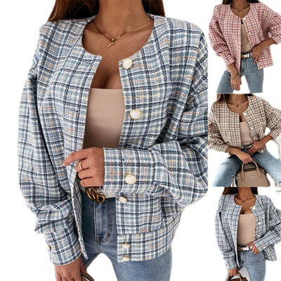 Damen Karierte Bouclé-Jacke Fudus