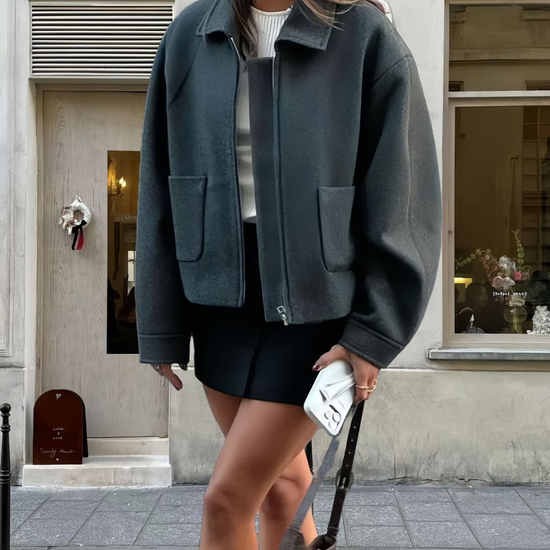 Damen lässige Oversize-Jacke mit praktischen aufgesetzten Taschen Fudus