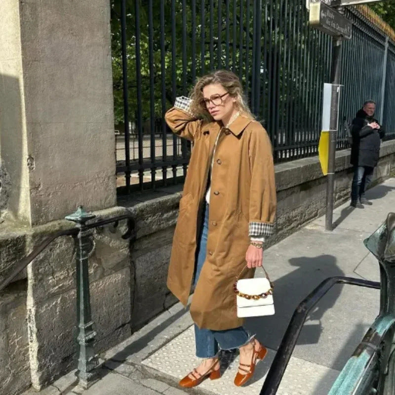 Damen klassischer Trenchcoat mit schickem Reverskragen und praktischen Taschen Fudus