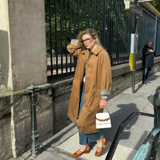 Damen klassischer Trenchcoat mit schickem Reverskragen und praktischen Taschen Fudus