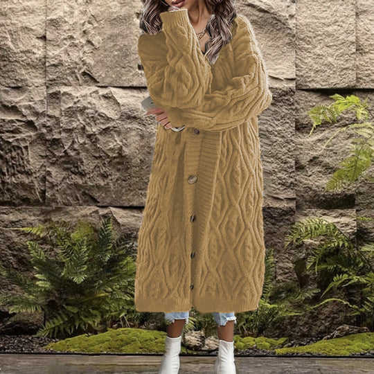 Damen Grobstrick Cardigan mit offenem Design und praktischen Knöpfen Fudus