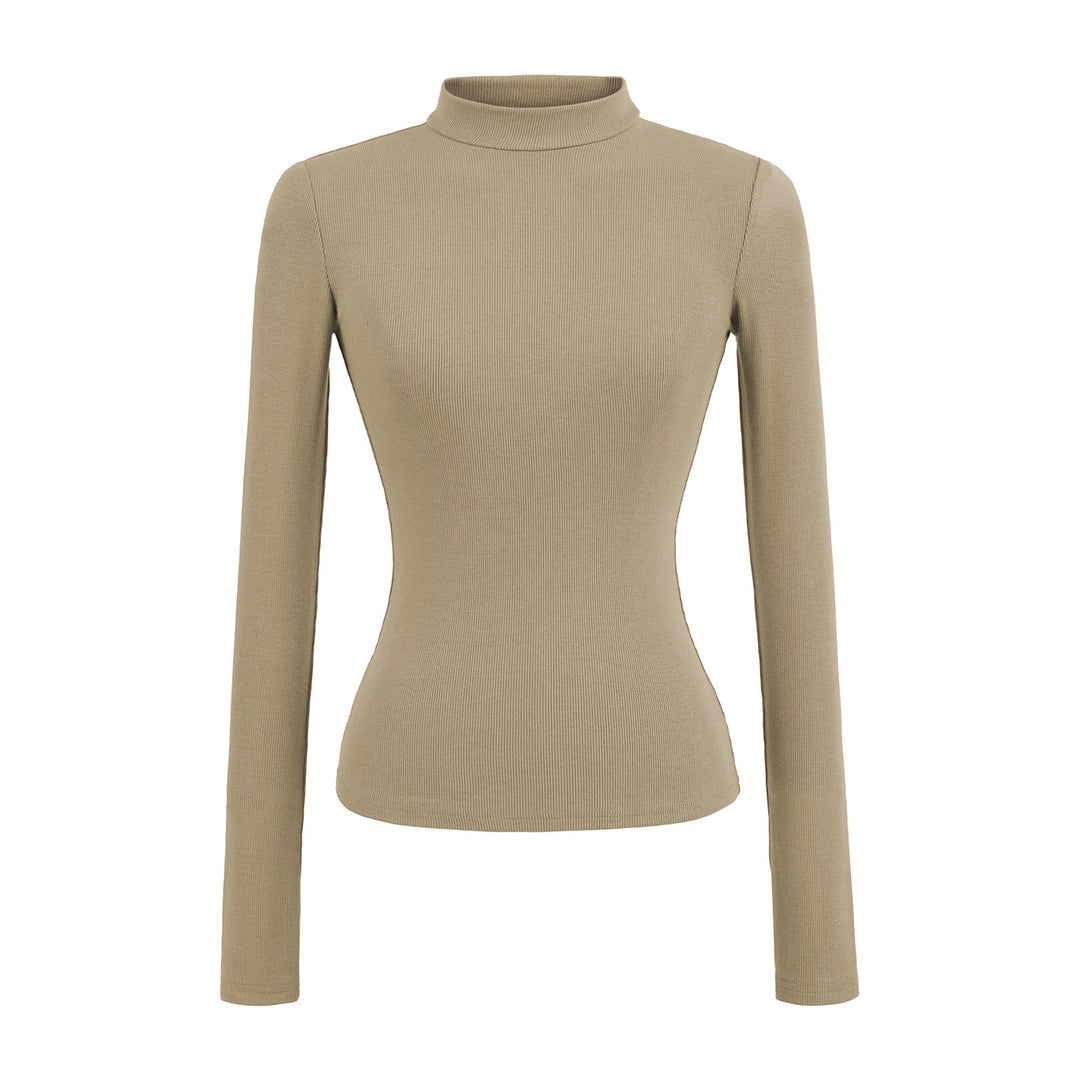 Damen langärmliges Rippoberteil mit hohem Kragen Fudus