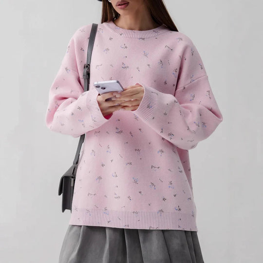 Damen kuscheliger Strickpullover mit floralem Muster Fudus