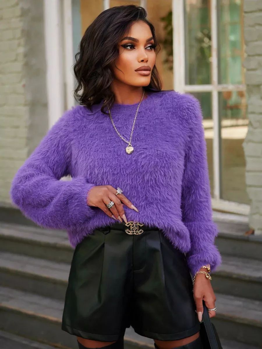 Damen Hochwertiger, kuscheliger Strickpullover mit voluminösen Ärmeln Fudus