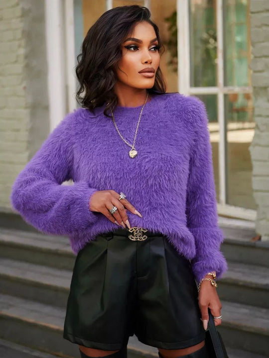 Damen Hochwertiger, kuscheliger Strickpullover mit voluminösen Ärmeln Fudus