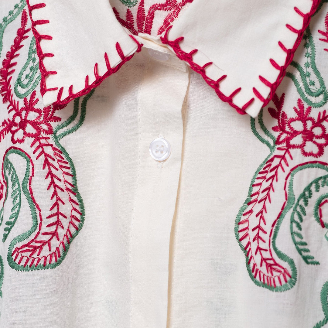 Damen Hemdbluse mit kunstvollen Stickereien Fudus