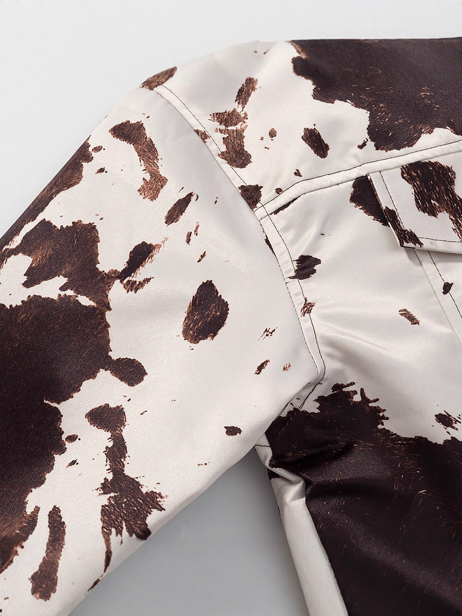 Damen lässige Jeansjacke im modernen Cow-Print-Design Fudus