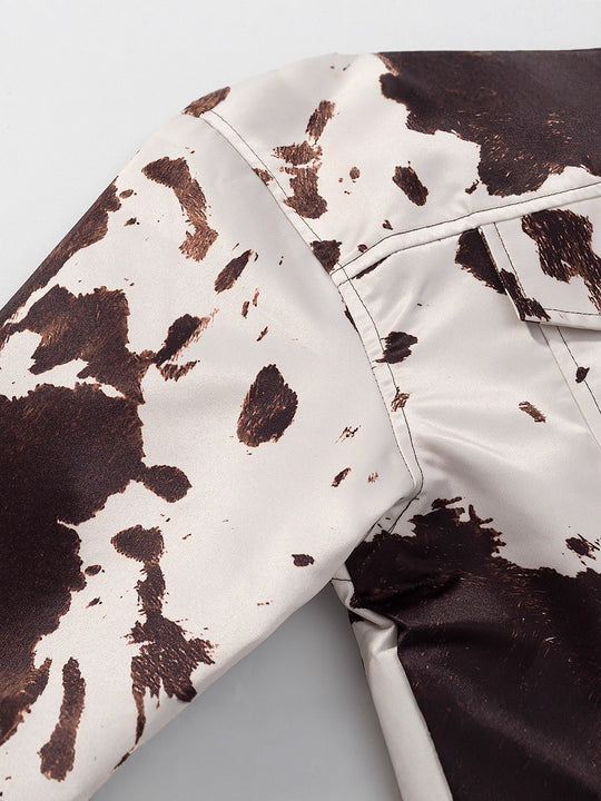 Damen lässige Jeansjacke im modernen Cow-Print-Design Fudus