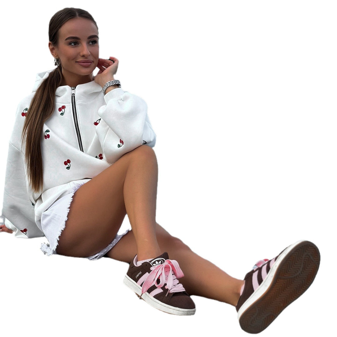 Damen Kapuzenjacke mit einzigartigem Kirschdesign und oversized Schnitt Fudus