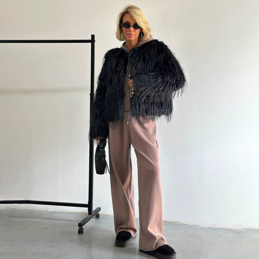 Damen kuschelige Fleecejacke mit einzigartigem Strickmuster Fudus