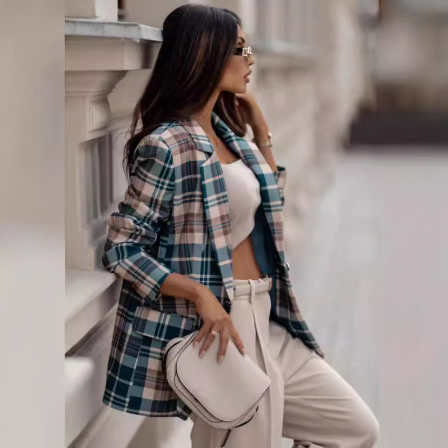 Damen Karierte Blazerjacke mit elegantem Schnitt Fudus