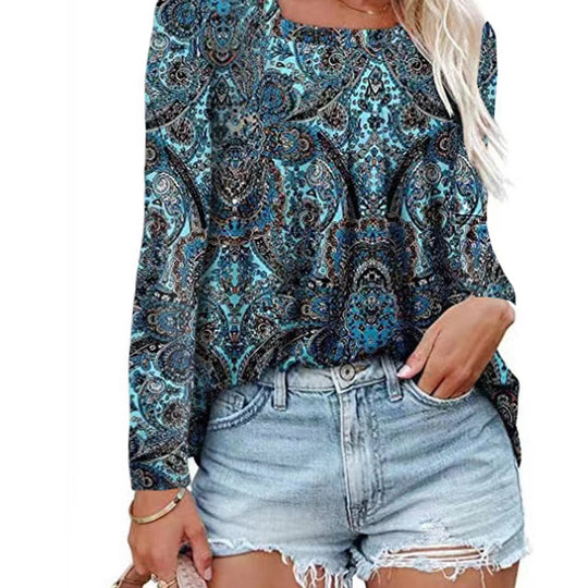 Damen Langärmliges Blumenshirt mit Rundhalsausschnitt Fudus