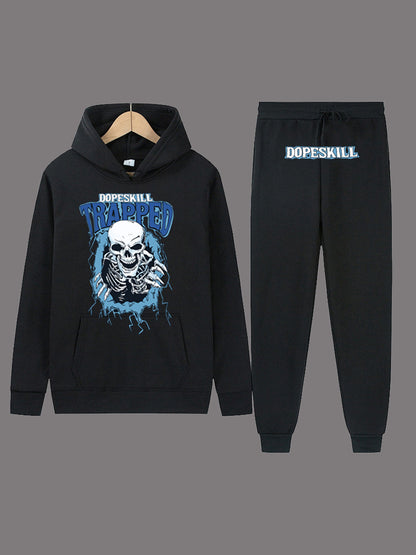 Damen Hoodie und Jogginghose Set mit auffälligem Skelettmotiv Fudus