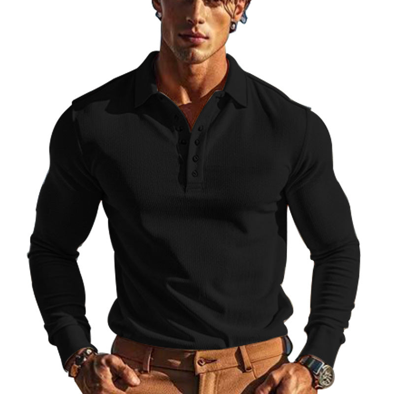 Herren eleganter Langarm-Polo mit Knopfleiste und strukturiertem Design Fudus