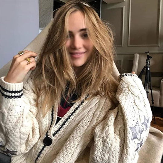 Damen Grobstrick Cardigan mit modischem Sternenmotiv Fudus