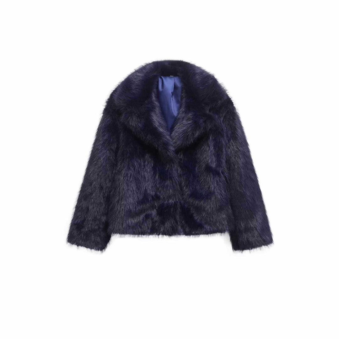 Damen Kuschelige Kunstfelljacke mit breitem Kragen Fudus