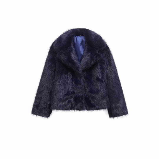 Damen Kuschelige Kunstfelljacke mit breitem Kragen Fudus