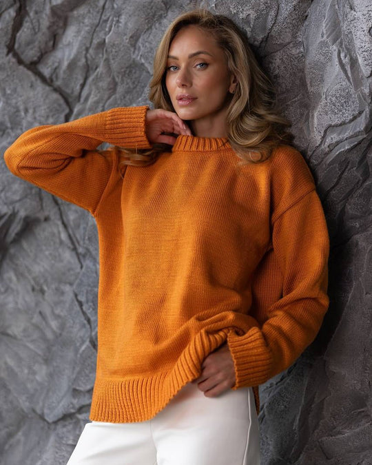 Damen Grobstrickpullover mit weitem Schnitt und Rippbündchen Fudus