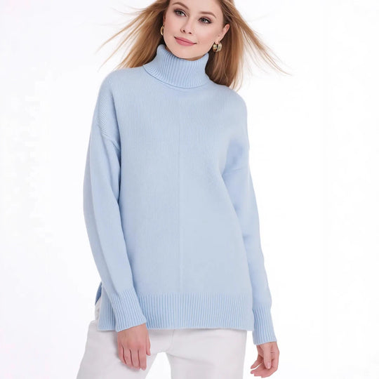 Damen Grobstrickpullover mit hohem Kragen und lässigem Schnitt Fudus