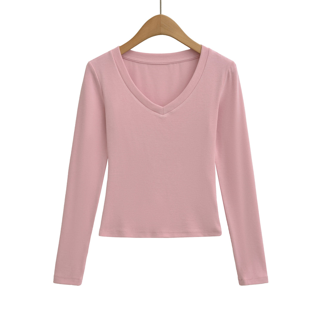Damen langärmliges V-Ausschnitt Oberteil Fudus