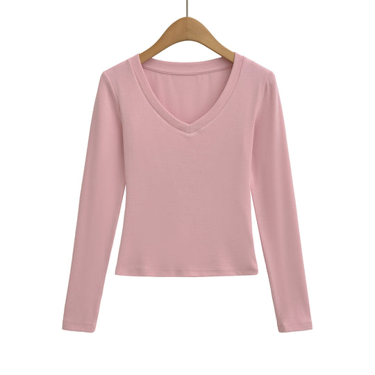 Damen langärmliges V-Ausschnitt Oberteil Fudus