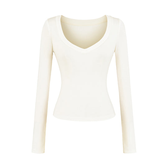 Damen langärmliges Slim-Fit Oberteil mit V-Ausschnitt Fudus