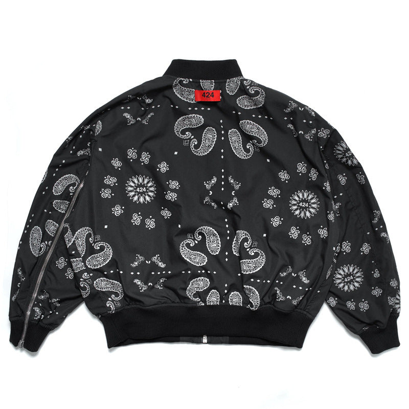 Damen lässige Bomberjacke im Bandana-Design mit elastischem Bündchen Fudus