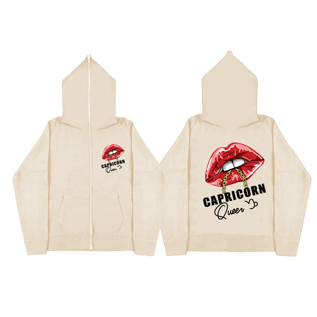 Damen Kapuzenjacke mit einzigartigem Lippenmotiv und Kapuze Fudus