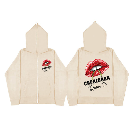 Damen Kapuzenjacke mit einzigartigem Lippenmotiv und Kapuze Fudus