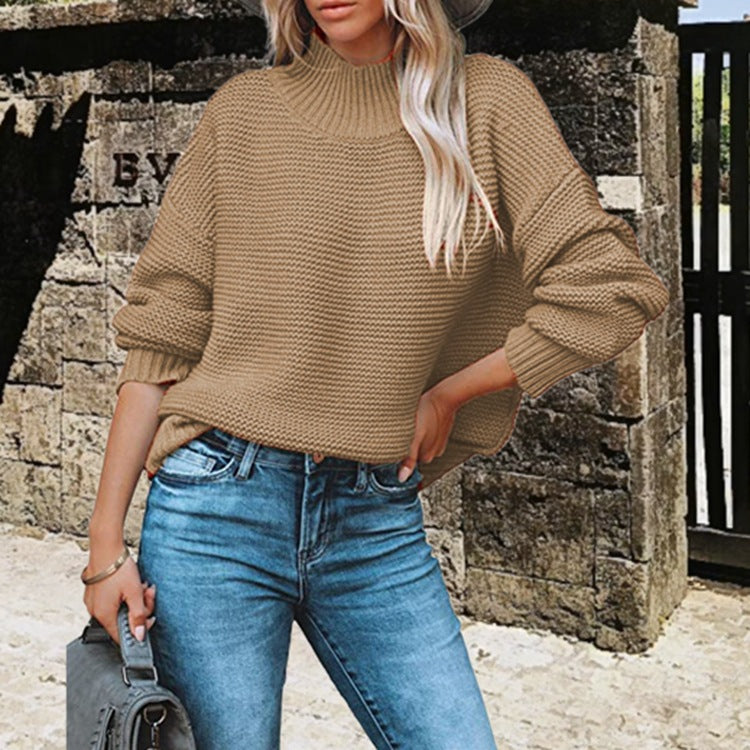 Damen Grobstrickpullover mit hohem Kragen Fudus