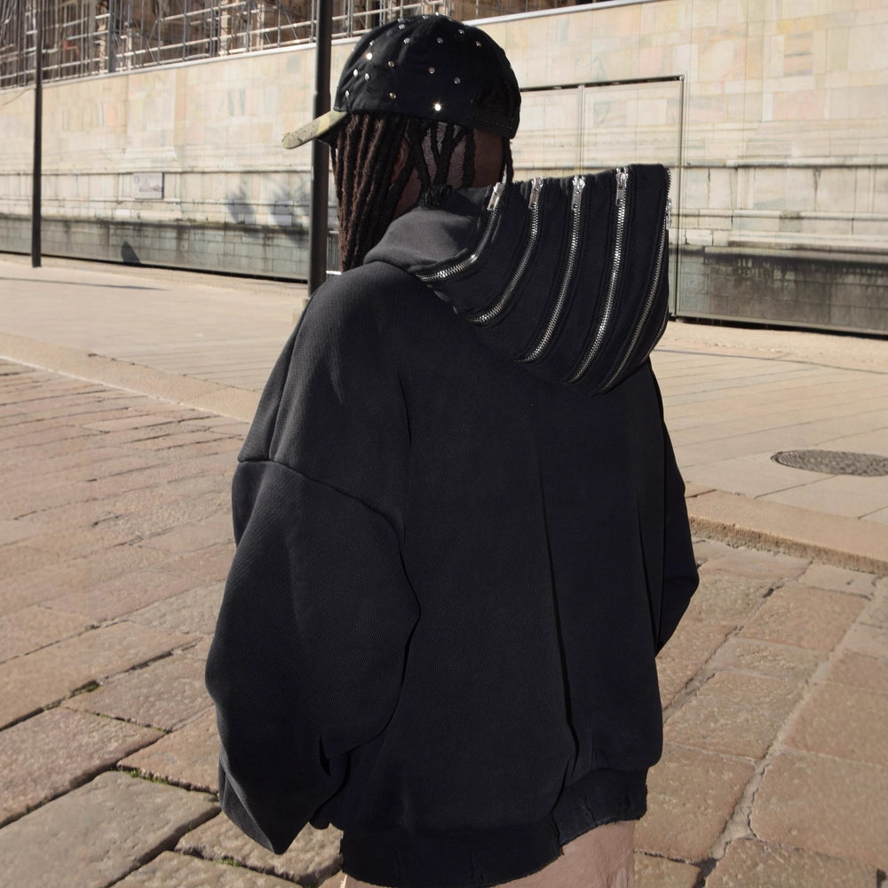 Damen Kurzjacke mit Reißverschluss und asymmetrischem Kapuzen-Design Fudus