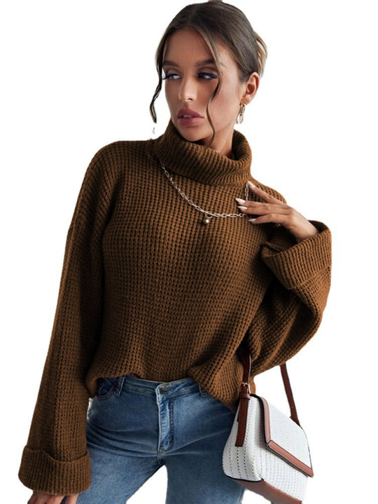 Damen Grobstrick Pullover mit hohem Kragen und lässigem Schnitt Fudus