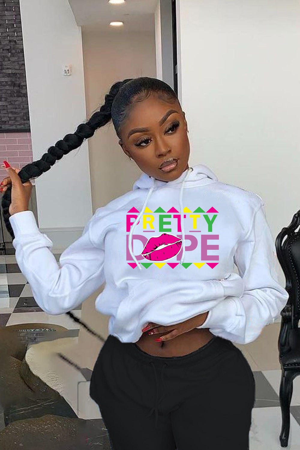 Damen Hoodie mit kreativem Grafikdruck Fudus