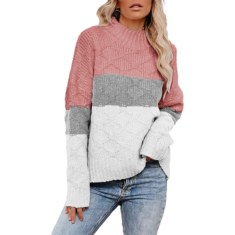 Damen Grobstrickpullover mit modernem Blockdesign Fudus