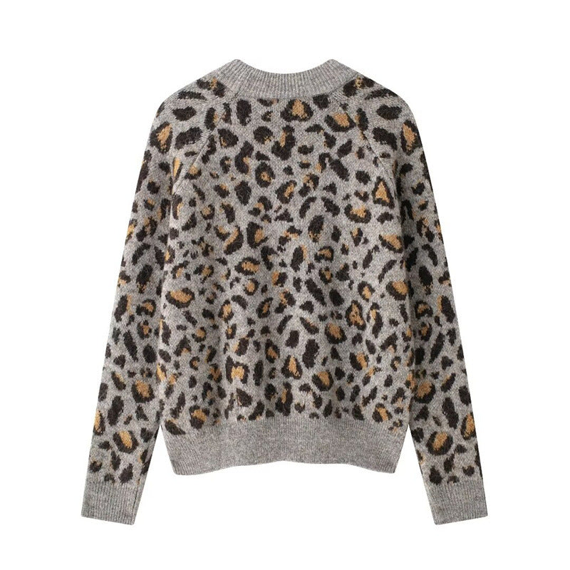 Damen Kuscheliger Strickpullover mit modernem Leopardenmuster Fudus