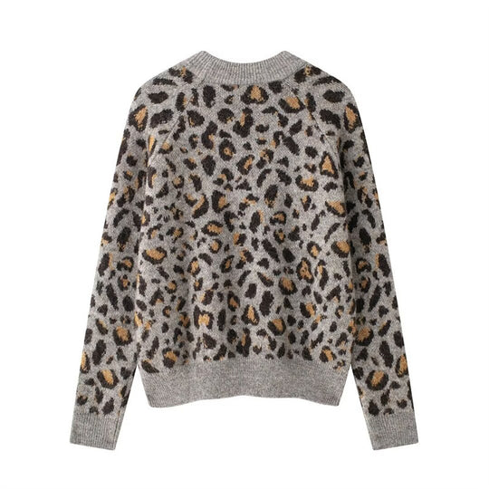 Damen Kuscheliger Strickpullover mit modernem Leopardenmuster Fudus