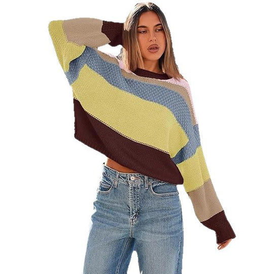 Damen kuscheliger Strickpullover mit modernem Farbblock-Design Fudus