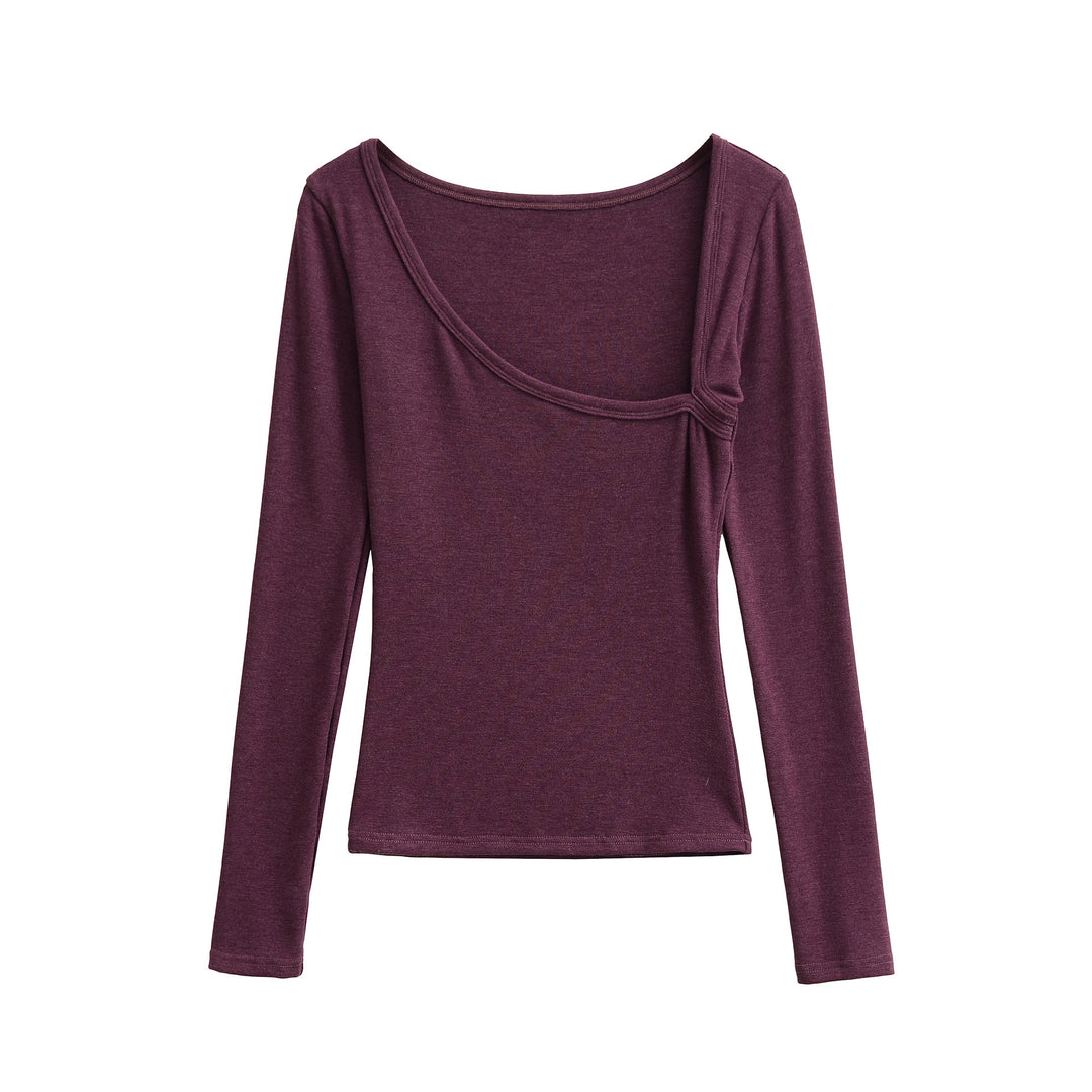 Damen langärmliges Oberteil mit eleganter U-Ausschnitt-Details Fudus