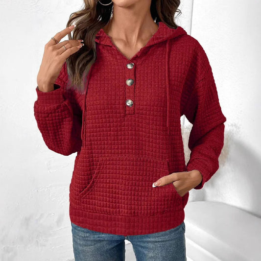 Damen Kapuzenpullover mit Knöpfen und Kängurutasche Fudus