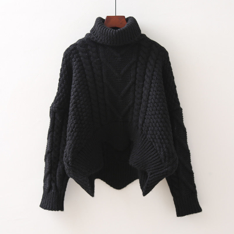 Damen Grobstrick-Pullover mit hohem Kragen und Zopfmuster Fudus