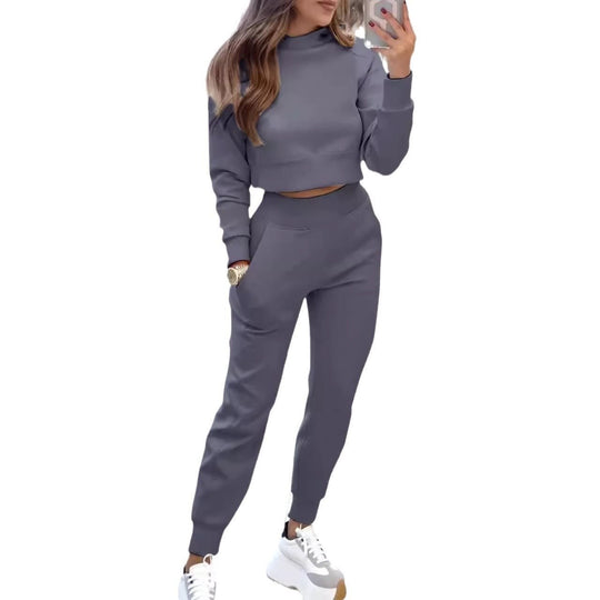 Damen Modischer Loungewear-Set mit hochgeschlossenem Oberteil und bequemen Hosen Fudus