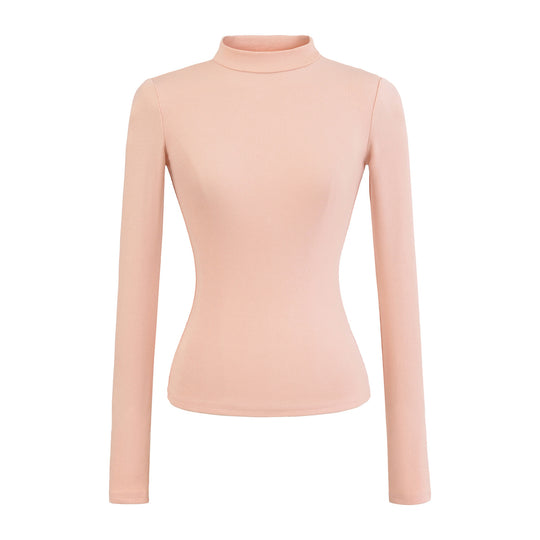 Damen langärmliges Rippoberteil mit hohem Kragen Fudus