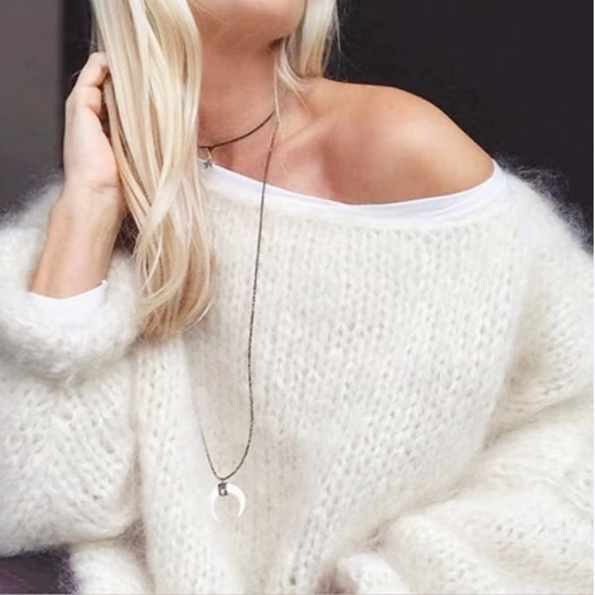 Damen Grobstrickpullover mit weiten Ärmel Fudus