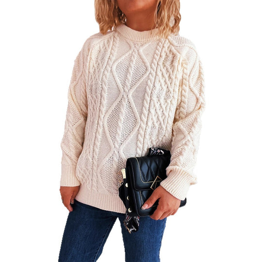 Damen Grobstrickpullover mit strukturiertem Zopfmuster und lässigem Schnitt Fudus