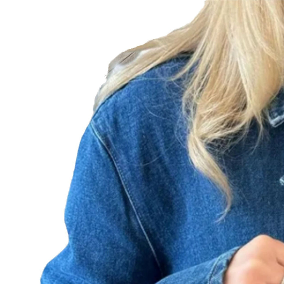 Damen lässige Jeansjacke mit praktischen Taschen und dekorativen Verschlüssen Fudus