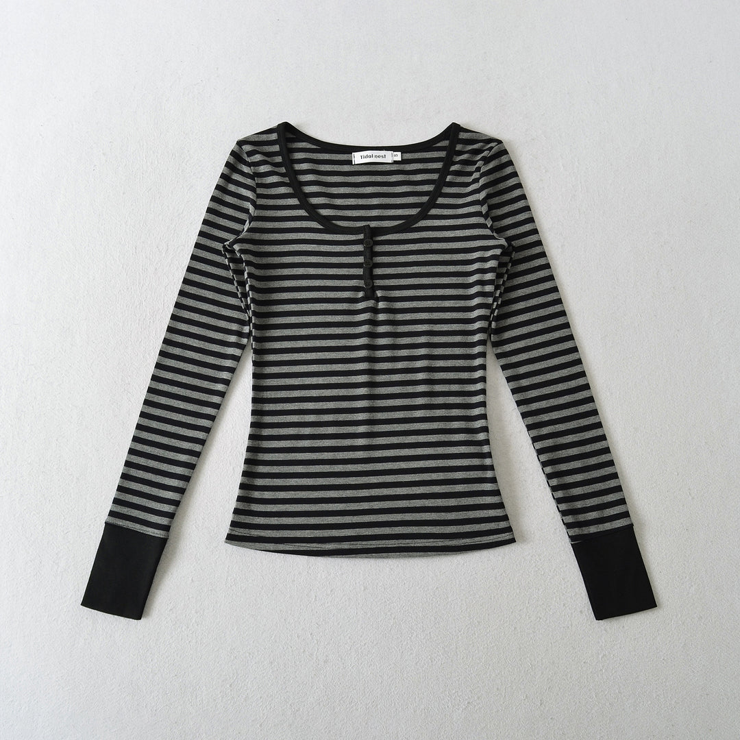 Damen langärmliges gestreiftes Oberteil Fudus