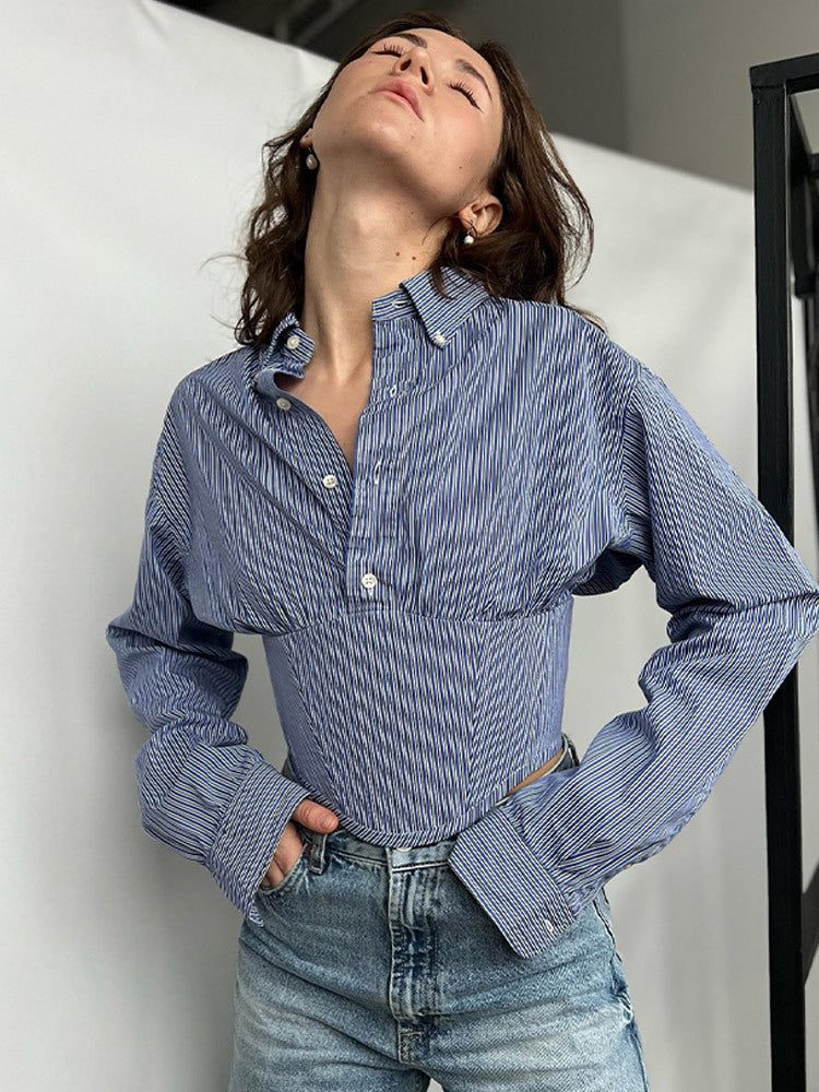 Damen Hemdbluse mit innovativem Schnitt und strukturierten Ärmeln Fudus